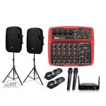 Pack Probass Set amplificacion + Microfono inalambrico Doble+ Mixer 6 canales FX +2 parlantes de 15″300w