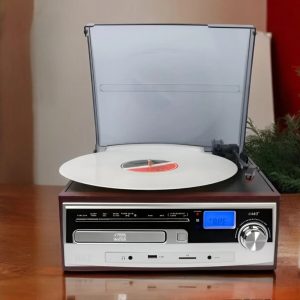 IRT Tocadisco Retro "con Parlante Stereo incorporado", reproductor de CASSETTE y CD con puerto USB/SD/RADIO FM/ AUX/ Bluetooth