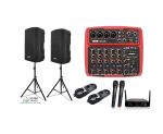 Pack SKP Set amplificacion + 2 Microfono inalambrico + Mixer 6 canales FX +2 parlantes de 12″400 W