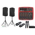 Pack SKP Set amplificacion + 2 Microfono inalambrico + Mixer 6 canales FX +2 parlantes de 12″400 W