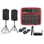 Pack SKP Set amplificacion + Microfono inalambrico + Mixer 6 canales FX +2 parlantes de 12″400 W