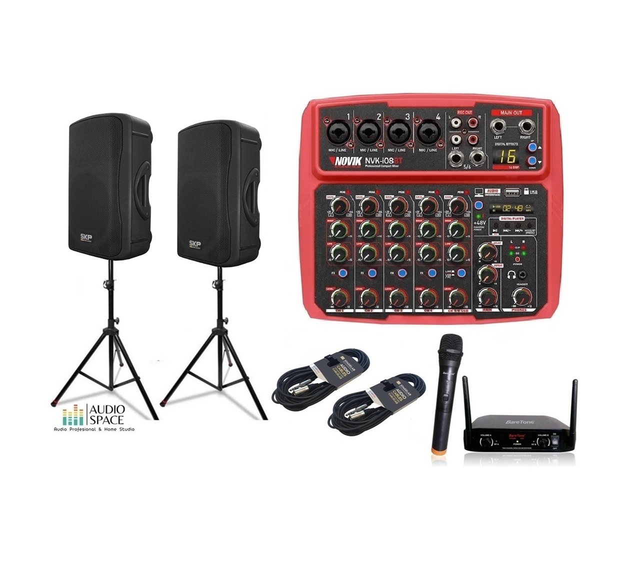 Pack SKP Set amplificacion + Microfono inalambrico + Mixer 6 canales FX +2 parlantes de 12″400 W - Imagen 1