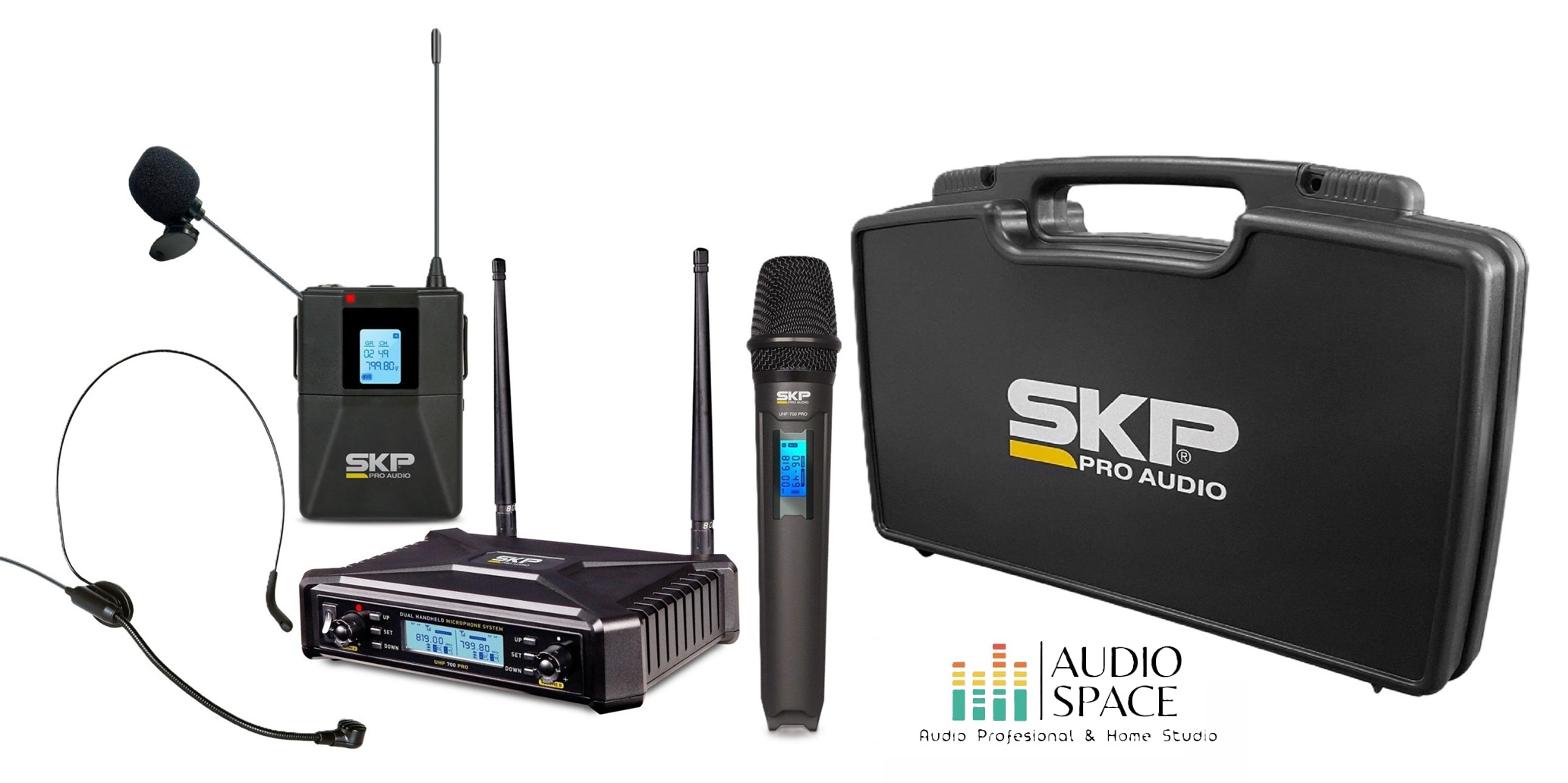SKP UHF 700PRO SET MICROFONOS INALAMBRICO PARA MANO, CINTILLO Y SOLAPA. - Imagen 1